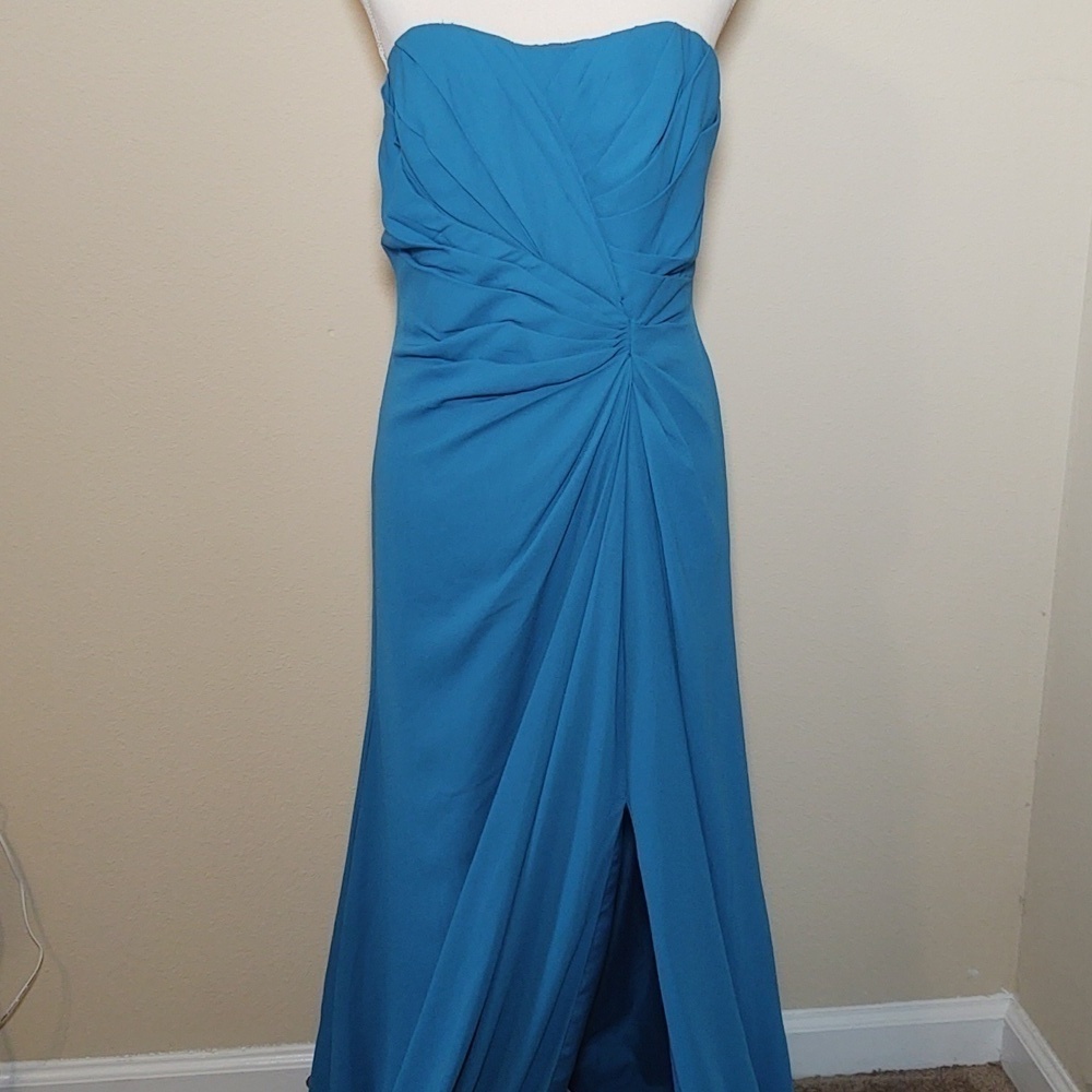 David's Bridal Full Length Strapless Formal Blue